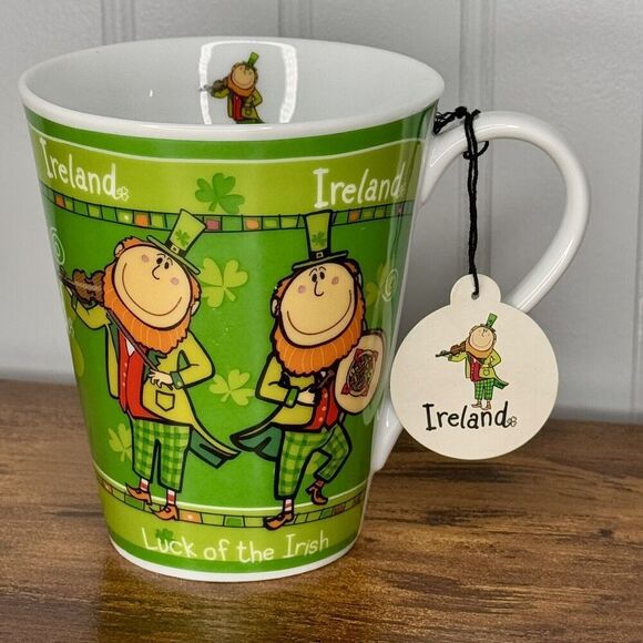 IRELAND "Luck of the Irish" Mug Fun Irish Musician Dancer & Clover Design Green - Picture 2 of 11